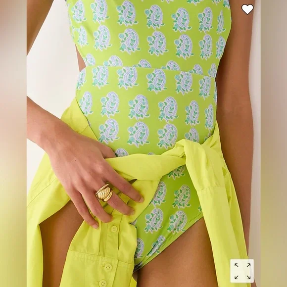 J.Crew SZ Blockprints™ X cutout one-piece swimsuit in green paisley